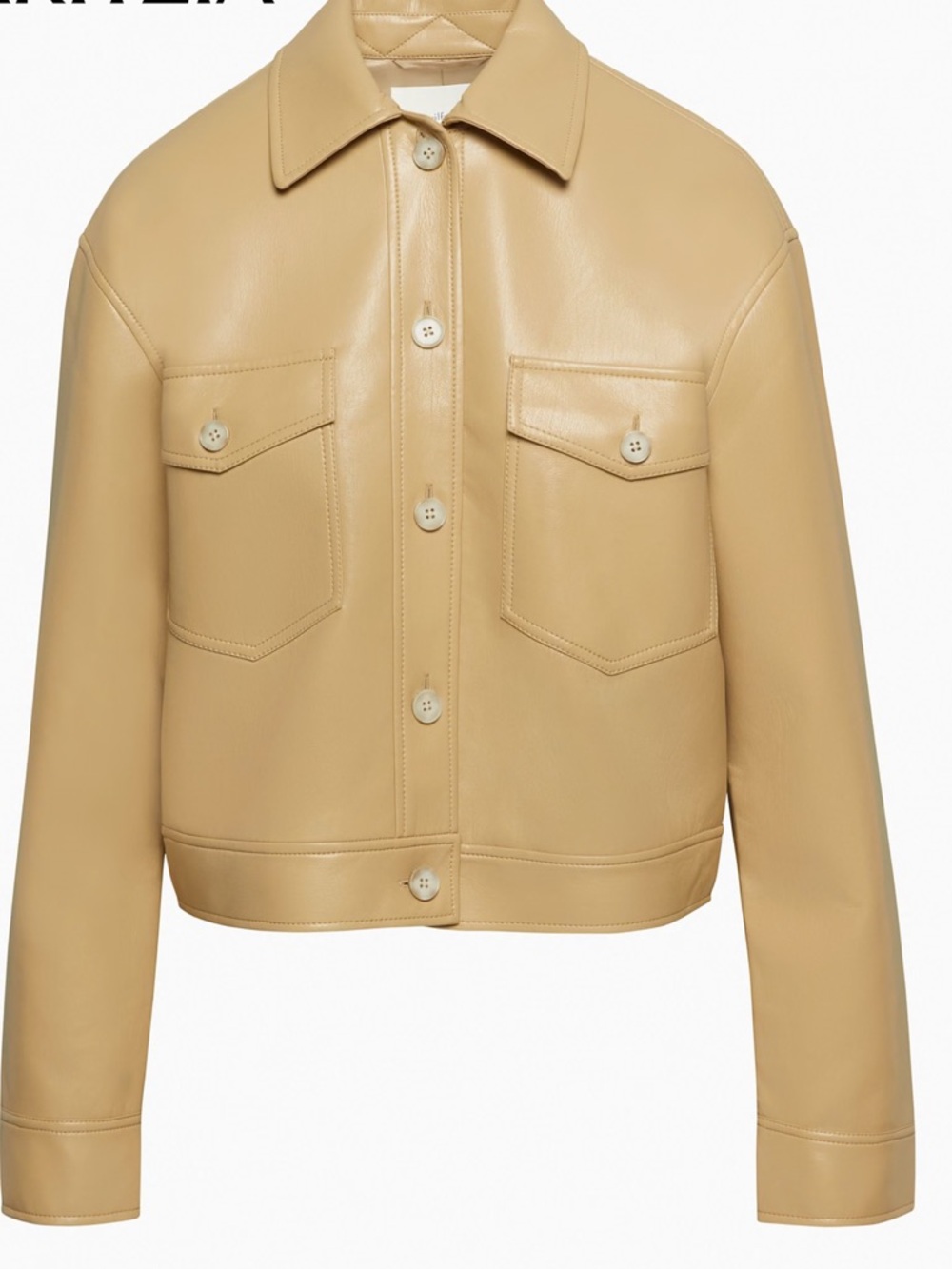 Aritzia Beige Leather Cropped Jacket